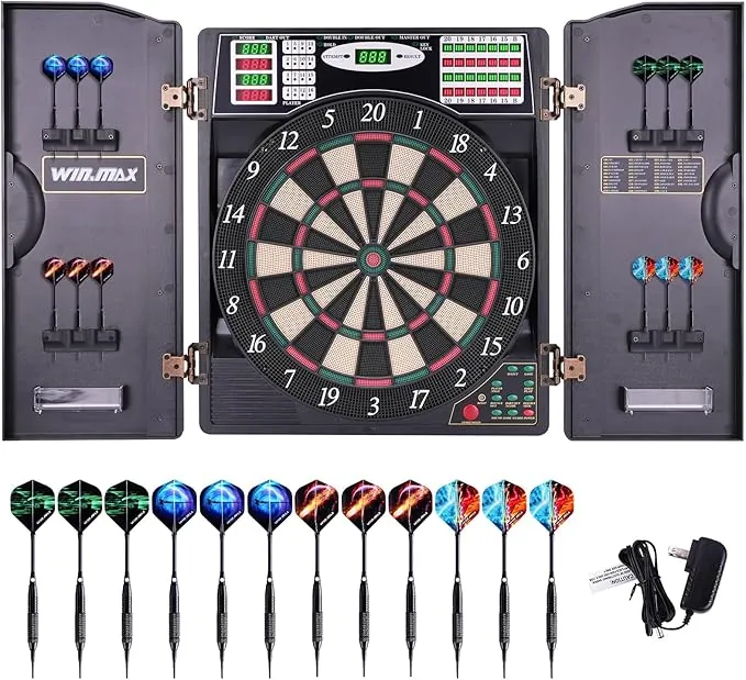 WIN.MAX Diana electrónica profesional con 65 variantes para 1 a 8 jugadores con 12 dardos + 12 plumas Pro 100 accesorios