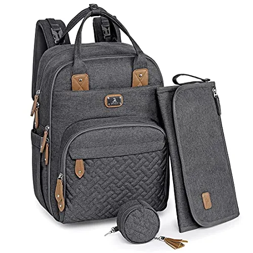Dikaslon Mochila Cambiador, Mochila Pañalera Grande Bolsas Multifuncionales para Bebés con Cambiador Portátil, Portachupete y Correas para el Cochecito, para Mamá y Papá (Gris Oscuro)