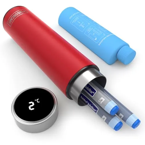 DISONCARE 60H Smart Nevera Portatil Insulina Viaje Temp-display,Estuche Isotermica Medicamentos Para Diabetes,Enfriamiento Con 2 Enfriadory y QR Alerta MéDica(Rescate Rojo)