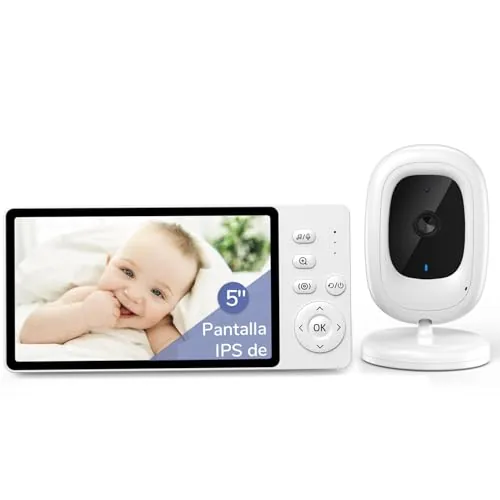 jeeber 5" 1080p Camara Vigilancia Bebe con Pantalla, Vigilabebes sin WiFi