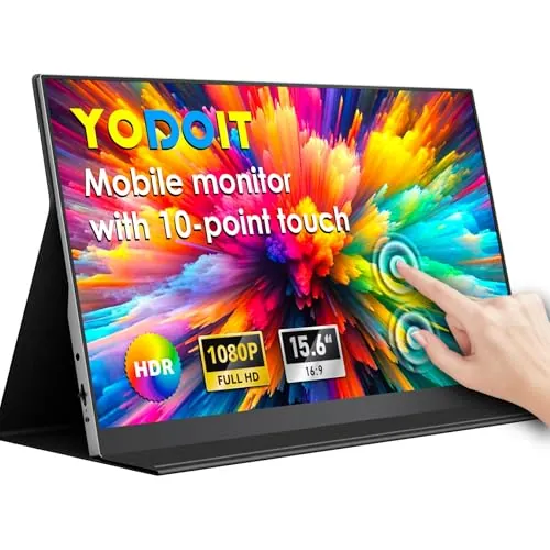 Yodoit Monitor Portátil Táctil, 15,6" FHD IPS Pantalla con Control Táctil de 10 Puntos, Puerto USB C/HDMI, Altavoces y Funda Inteligente, Compatible con PC, Laptop, MacBook, Game Console, Teléfono