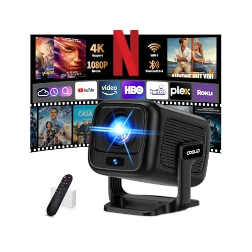 [Auto Focus & App Integrada] Mini Proyector 4K 1080P Nativo 2026 Upgraded Proyector Portátil con WiFi 6 y BT 5.4 Corrección Trapezoidal Automática Adecuado para TV Stick/USB/PC/Laptop/HDMI,Negro