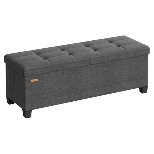 SONGMICS Puff Almacenaje, con Patas, Baúl Plegable, 110 cm