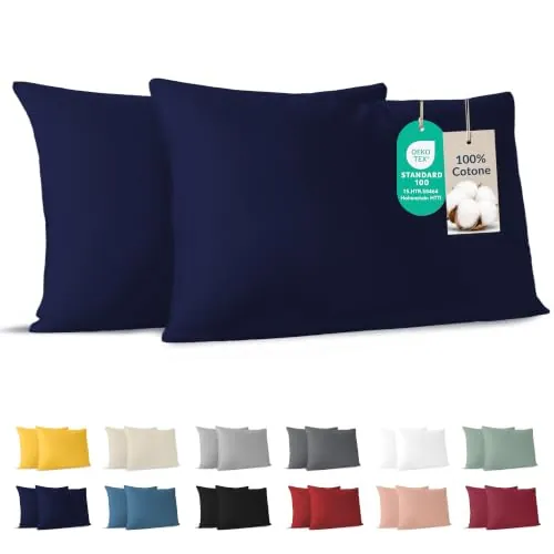 Dreamzie - Funda Almohada 40x70 - Juego de 2-100% Algodón - Azul Marino