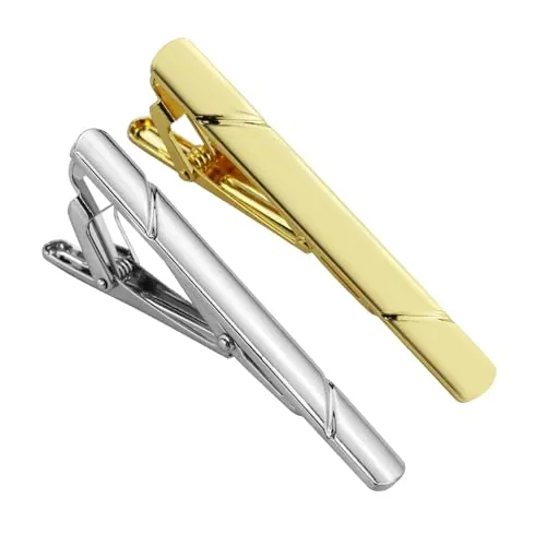 2 clips de corbata de metal dorado y 1 clip de corbata plateado para hombre, clip de corbata, clip de corbata, clip de cierre para negocios, boda, fiesta, ocio u ocasiones formales, S, Metal, 1