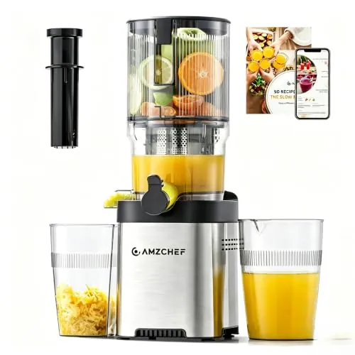 AMZCHEF Extractor de Zumo Slow Juicer con Boca XXL 130 mm, Plateado