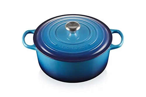 Le Creuset Cocotte redonda de hierro fundido, 28 cm, 6, 7 L, Todas Las Fuentes de Calor incluso inducción, Azure, 21177282202430