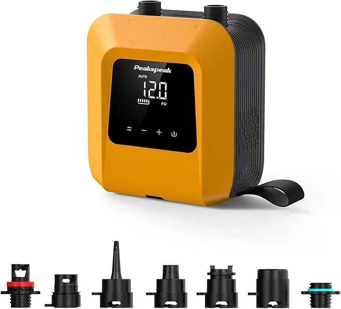 Peakspeak 20PSI Bomba Eléctrica Sup con Batería Recargable - Recargable, Inflado/Desinflado Inteligente, Apagado Automático para Tablas Sup, Kayak, ala, Cometa, Tienda, Colchoneta