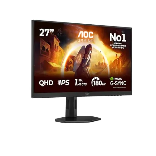 AOC Q27G4XD Gaming Monitor 27 Pulgadas, 180Hz Panel Fast IPS, 0.5HDR400, Adaptive Sync, G-Sync Compatible, Altura Ajustable, (2560x1440 HDMI 2X 2.0 DP 1x 1.4) Negro