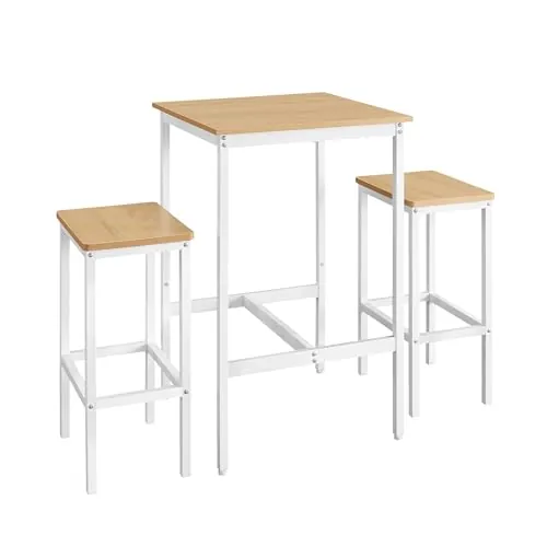VASAGLE Mesa de Bar con Taburetes, Mesa Comedor con 2 Sillas