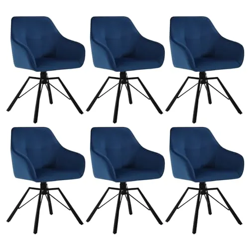 WOLTU Juego de 6 Sillas de Comedor Giratoria,Terciopelo,Azul