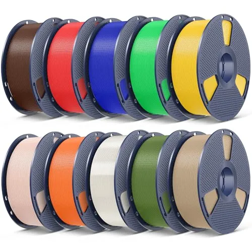SUNLU Pack 10KG Filamento PLA Plus Multicolor para Impresoras 3D, Filamento PLA+ 1.75mm, 1KG/Bobina, 10 Bobinas, 9 Colores Base+1 Transparente