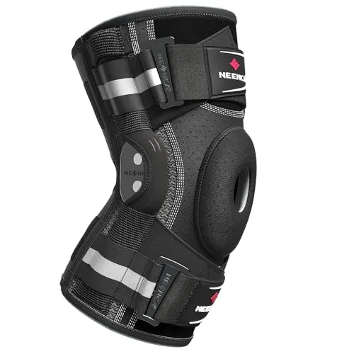 NEENCA Rodillera profesional para dolor de rodilla, soporte de rodilla ajustable con bisagras con sistema de fijación patentado X-Strap, fuerte estabilidad para alivio del dolor