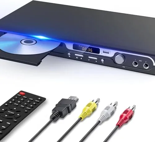 Maite Reproductor de DVD HD de 1080P para TV – Region Free con doble entrada de micrófono, salida USB y HDMI/AV, botones de metal y sonido Dolby