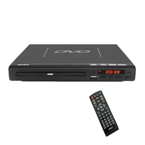 Reproductor de DVD KCR para TV, Reproductor de DVD multiregión 1/2/3/4/5/6, Puerto USB, Mando a Distancia, Salida AV y Puertos HDMI.