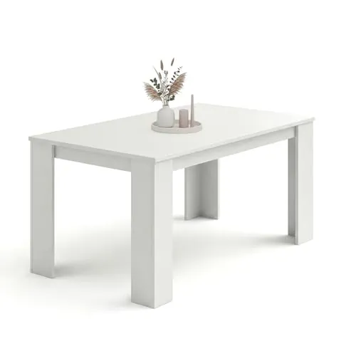 duehome | Mesa de Comedor, Mesa Fija, Modelo Naya, Acabado en Blanco Artik, Medidas: 140 cm (Largo) x 80 cm (Ancho) x 75 cm (Alto)
