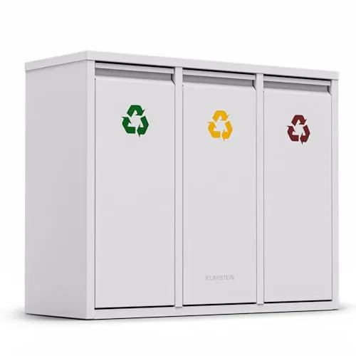 KLARSTEIN Ordnungshüter 3 Cubo de basura cocina - 45L separación de residuos, 3 cubos de 15L, acero inoxidable, extraíbles, papelera cocina
