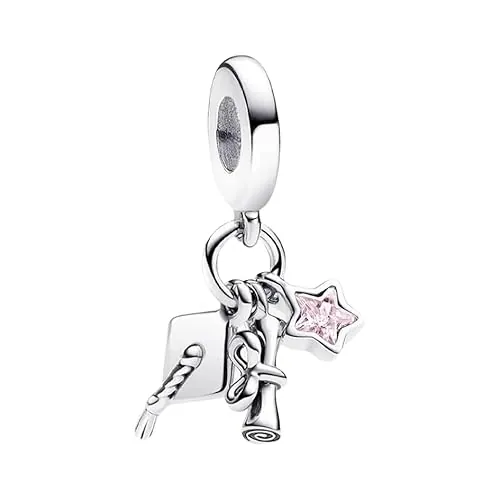 PHCLASY Estrellas Gorra de Graduación Rosa Charms Abalorios Colgante Compatible Europeo Pulsera Collar,Graduacion Charm Para Mujer