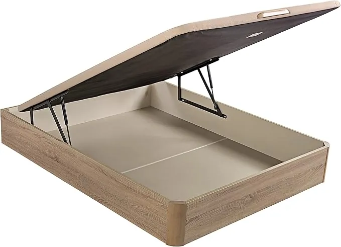What The Sleep | Canapé Abatible de Madera Gran Capacidad | 150x190 | Montaje y Retirada Usado Incluido | Natural | 32 cm | Apto Todos Colchones | Esquinas Delanteras Redondeadas | Storage Bed