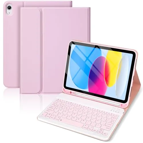 Funda Teclado para iPad 11.ª Gen (A16) / 10.ª Generación (11/10.9 Pulgadas) 2025/2022, Soporte para Lápiz y Teclado Recargable, [Español] Magnético Desmontable Bluetooth Teclado (Rosa 1)