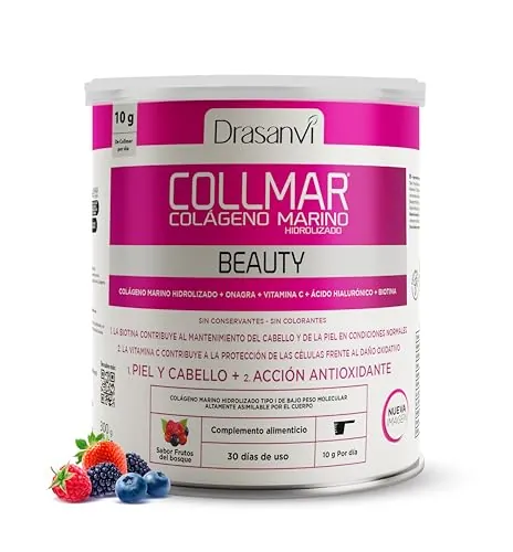 DRASANVI COLLMAR BEAUTY COLAGENO ACIDO HIALURONICO | Colágeno Marino Hidrolizado con Vitamina C Natural y Biotina |Beauty Collagen Piel Bonita e Hidratada| Sabor Frutos del Bosque, 300 GR= 30 Días