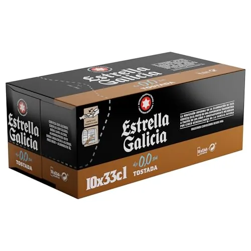 Estrella Galicia 0,0 - Tostada Sin Alcohol, Frigopack, 10 Latas x 33 cl