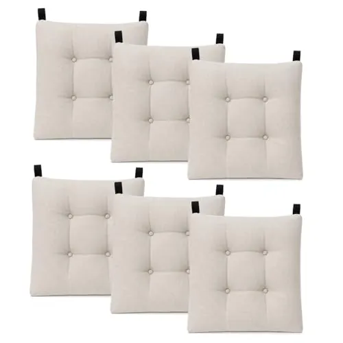MERCURY TEXTIL- Pack de 6 Cojines para Silla 40x40x8cm (Pack 6, Beige)