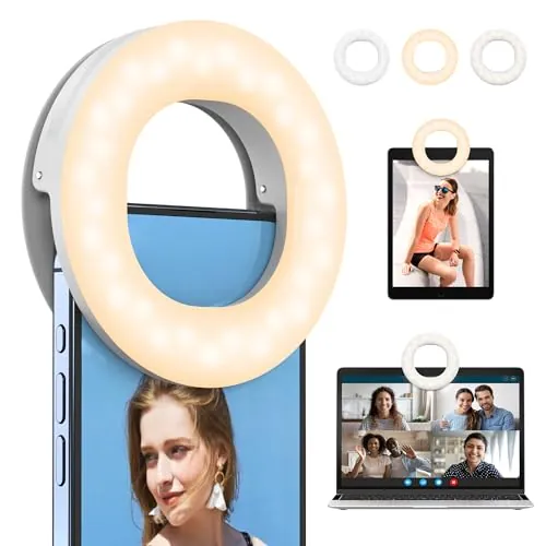 Clip Ring Light, Selfie Ring Light, Portable Selfie Ring Light with 3 Adjustable Light Modes, Video Conference Light for iPhone, Laptop, iPad, Zoom Meeting, Makeup, Video