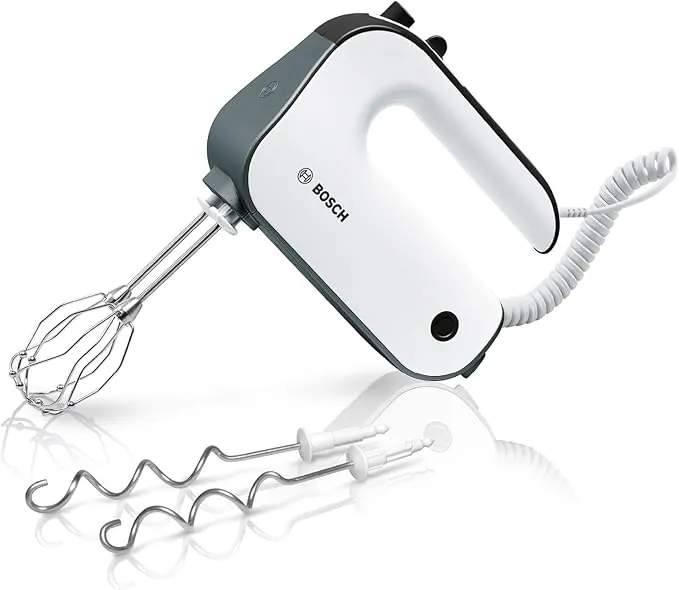Bosch - Batidora de repostería MFQ4 850 W, 5 velocidades, Barillas FineCreamer, Cable Helicoidal, Blanco, MFQ49300