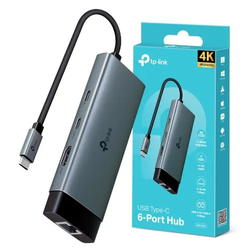TP-Link UH6120C - Hub USB-C, 6 puertos, 5 Gbps, Plug&Play, Windows, Mac