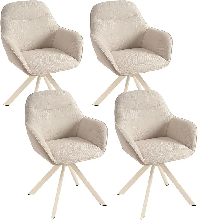 Juego de 4 sillas de Comedor giratorias con reposabrazos, giratorias 360°, tapizadas de Lino, Sillón Moderno de Estilo Nórdico con Patas de Metal para Comedor Salón, Beige