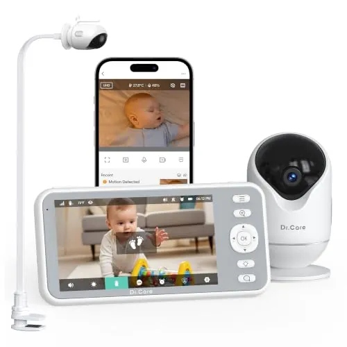 Dr.Care Camara Vigilancia Bebe WiFi 2K, Pantalla 5", App, Soporte con Pinza