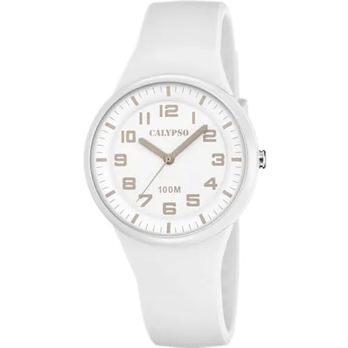 CALYPSO Reloj Mujer Analógico de Caucho Blanco - Movimiento de Cuarzo - Relojes Mujer - Cristal de Alta Resistencia - Resistente al Agua 10 ATM K5851/1 - Trendy