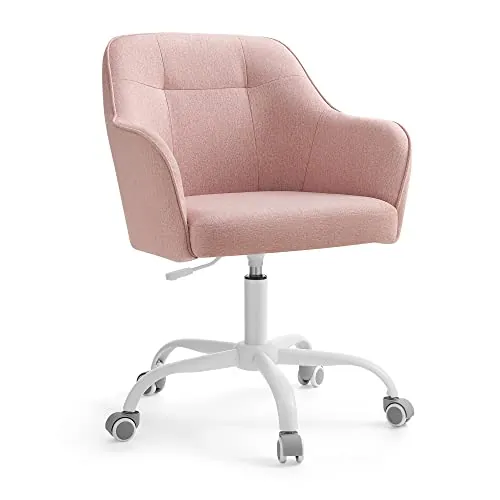 SONGMICS Silla de Estudio, Silla Giratoria, Altura Ajustable, Carga de 110 kg, Marco de Acero, Tela de Algodón-Lino Transpirable, para Estudio, Dormitorio, Rosa OBG019P01