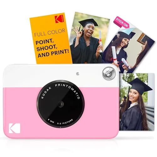 KODAK Printomatic Cámara digital instantánea - Fotos de calidad en papel fotográfico adhesivo Zink 2x3" - 5MP, portátil, regalo creativo para cumpleaños, Navidad, fiestas - Rosa