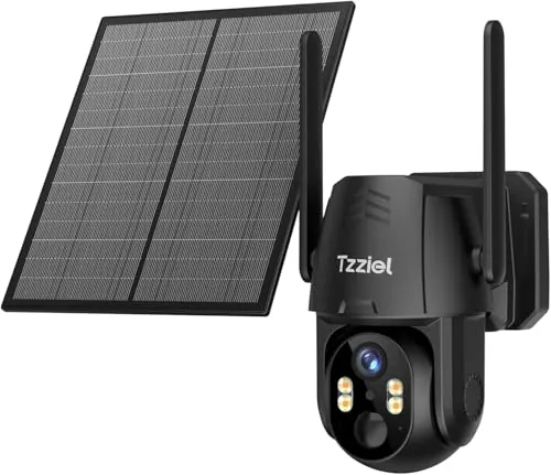 Tzziel 4G LTE Camara Vigilancia Exterior Solar Sin WiFi con Tarjeta SIM, 2K PTZ Inalámbrico, 10400mAh, 6W Panel Solar, Visualización de 360 °, Detección de Movimiento, Audio Bidireccional, IP66
