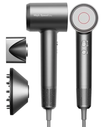 Bannilu Secador de Pelo Iónico de Alta Velocidad, Ligero, Motor Sin Escobillas 160.000 RPM, Secado Rápido, Anti Encrespamiento, Bajo Ruido, con Difusor y Boquilla, Enchufe UE (Gris Plata)