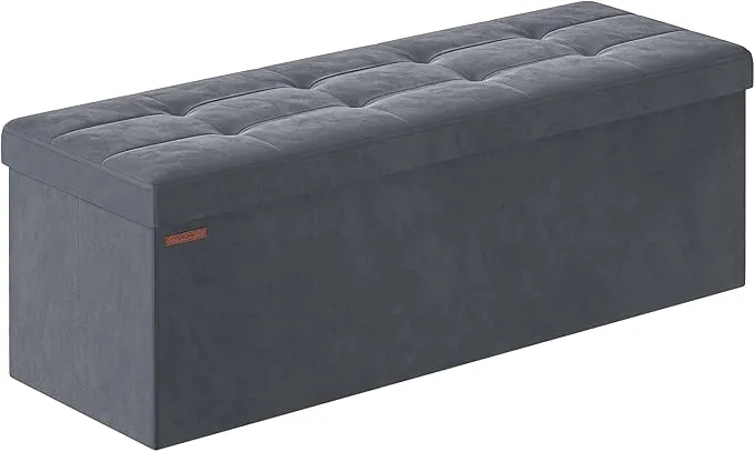 SONGMICS Puff Almacenaje, Baúl de Almacenaje Plegable, 38 x 110 x 38 cm, Taburete Reposapiés, Banco de Cubo, Soporta hasta 300 kg, para Sala de Estar, Dormitorio, Entrada, Gris Pizarra LSF277G01