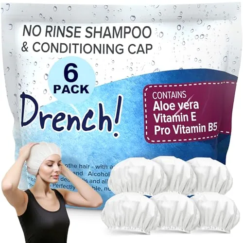 Drench! Medical Gorro Lavacabezas Portátil para Limpieza en Seco - 6 uds - Gorro Spa para Lavar el Pelo Sin Enjuague - Gorros Portatiles Lava Cabezas para lavar cabeza ancianos o en Cama