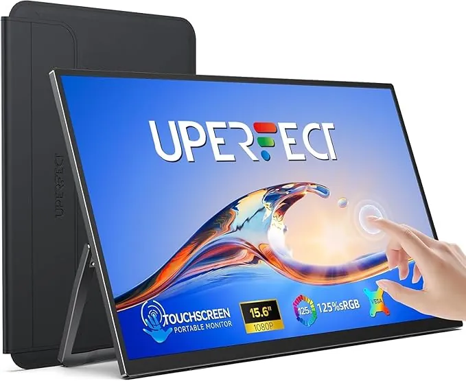 UPERFECT Monitor portátil Táctil 15,6 Pulgadas Ultradelgado 125% sRGB 2000:1 Pantalla Portatil USB C Display FHD 1080P Segundo Monitor para Laptop/PC/Teléfono/Game Console, Soporte VESA