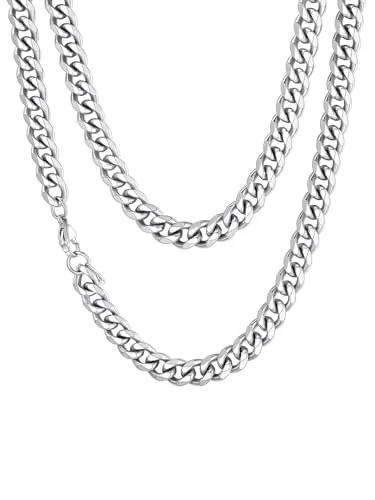 Richsteel Collar para Hombre Cadena Cubana 61cm Acero Chunky Men Necklace 9mm Cadena Cuello Mujer