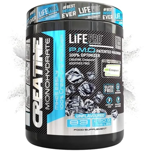Life Pro Creatina Monohidratada Creapure 250g, Creatina en Polvo Pura con Dosificador, Entrenamiento y Rendimiento Deportivo, Sin Gluten, Creatine Micronizada de Máxima Eficacia y Pureza Garantizada