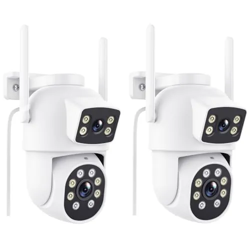 Reobiux 3K Camara Vigilancia WiFi Exterior con Doble Lente, 6MP Cámara IP PTZ Exterior, Detección Humana, Visión Nocturna en Color, Audio Bidireccional, Grabación Continua 7/24, IP66(2pack)