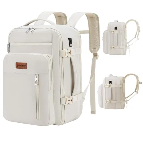 YOKGO Mochila Viaje Cabina Avion 40x30X20 Expandible 40x30x25,Mochila de Viaje, Equipaje de Mano 24 a 30L Apta Ryanair, Vueling, Wizz Air,Impermeable,Portátil 15.6" Bolsa,Hombre Mujer Blanco
