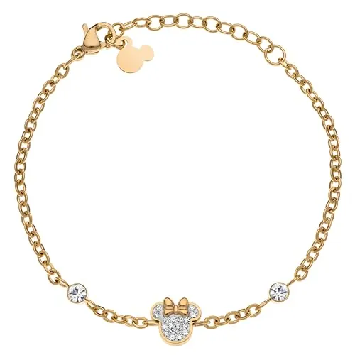 Disney Pulsera Minnie Mouse, Acero Inoxidable y Circonitas para Niñas, Largo 13-18 cm