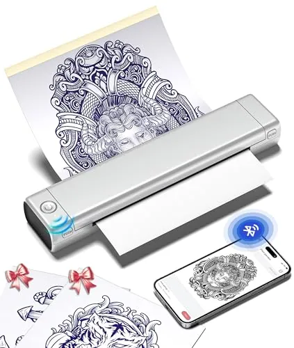 Phomemo M08F Impresora Termica Tattoo Máquinas de Tatuaje Termocopiadora Tattoo Profesional A4 Termocopiadora Tatuaje con 10Pcs Papel de Transferencia de Tatuaje
