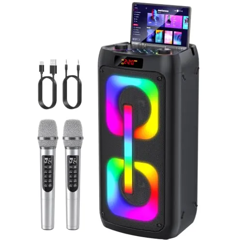 Máquina de Karaoke con 2 micrófonos inalámbricos y Altavoz Bluetooth