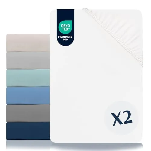 Dreamzie Juego de 2 Sabanas 80x200 Ajustables - Microfibra Ultra Suave Oeko Tex Certificado - Sabanas Cama 80x200 Infantil - Albastro Blanco