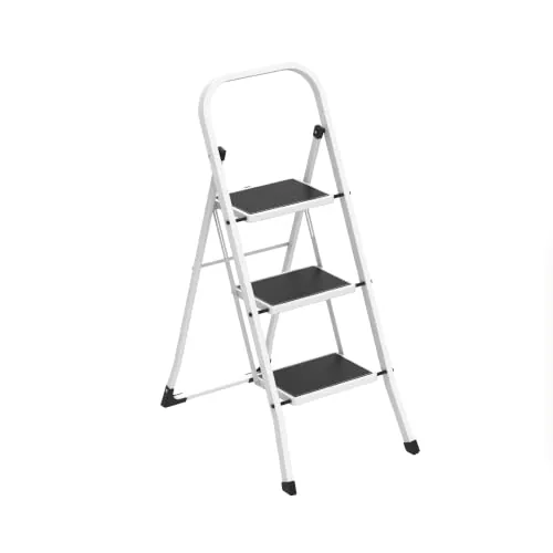 Amig Escalera Plegable 3 Peldaños Acero Blanca 106x72x46 cm