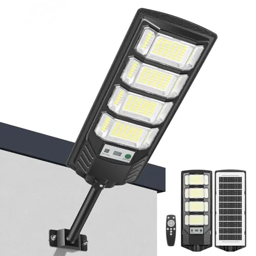 LEKIA Farolas Solares Exteriors, 600W Potente 192 LED Luz Solare Exterior con Sensor de Movimiento & Mando a Distancia, 6500K Focos Solares Exterior para Jardin, Garaje, Camino (1 Paquete)